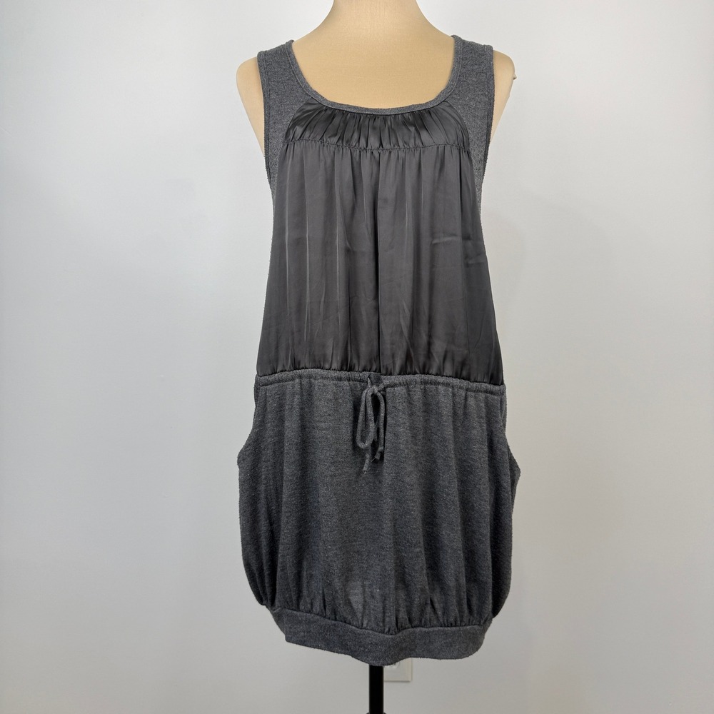Shulami Mixed Media Gathered Hem Casual Dress Womens Small Gray‎ Boho Grunge